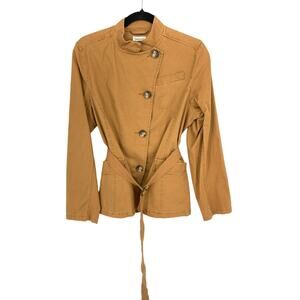 Sundance Journeyer Jacket Womens Medium Camel Tan Belted Cotton Linen Blend